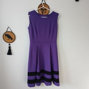 Bold Purple Fit & Flare Dress With 2 Black Stripes